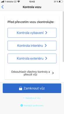 CARSHARING - aplikace - Kontrola vozu